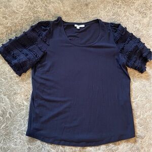 Chico's navy blue short sleeve Top  in Large (2) with textured sleeves